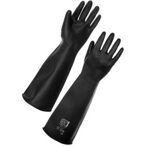 Heavy Duty Chemical Resistant Black Rubber Gloves - 1 Pair